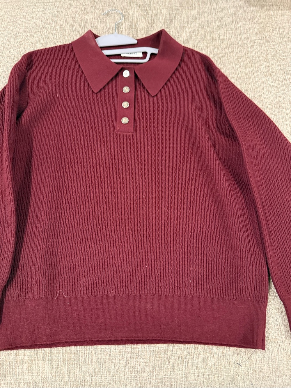 Sandro Wine Polo-Knit Sweater